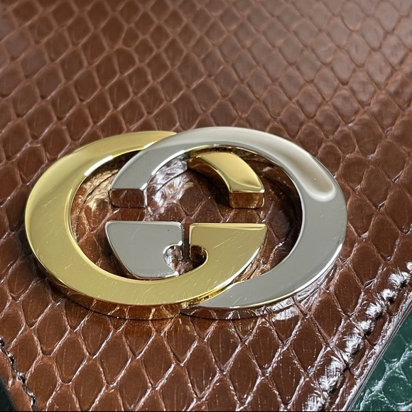 GUCCI Green Python Purse Runway Accordian Bag Interlock GG Brown 550131 Gold - Picture 7 of 15